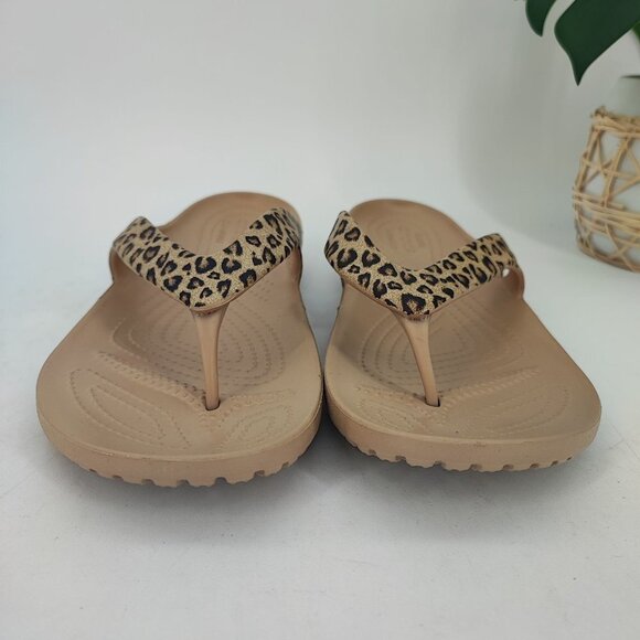 Crocs Women’s Kadee Leopard Brown Rubber Sandals Size 11 - Picture 2 of 9